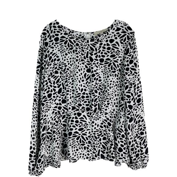 Loft black white spotted peplum office preppy top 10 - Picture 1 of 8